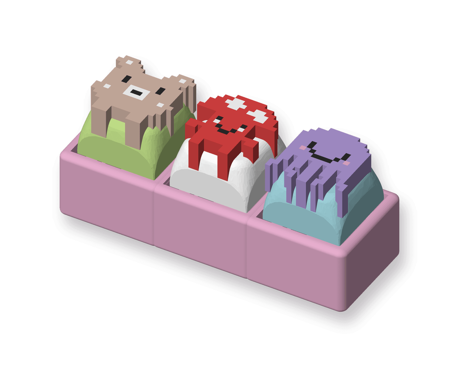 A Sakura Pink 1×3 clicker with Bun, Shroom and Inky critters on its three keys